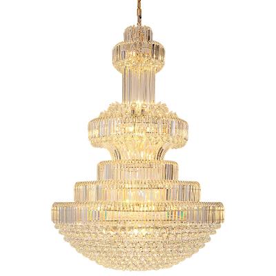 China Modern Long High Ceiling Chandelier Wedding Lighting Hotel Villa Gold Led Crystal Chandelier Living Room Lights Luxury for sale