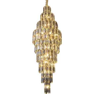 China Modern Long Staircase Crystal Lighting Crystal Chandelier Luxury clear for villa hotel lobby for sale