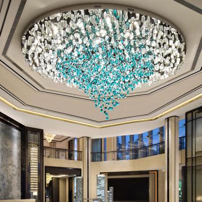 China Modern Nordic style glass green round stone hanging lighting hotel villa luxury led chandelier lamp for sale