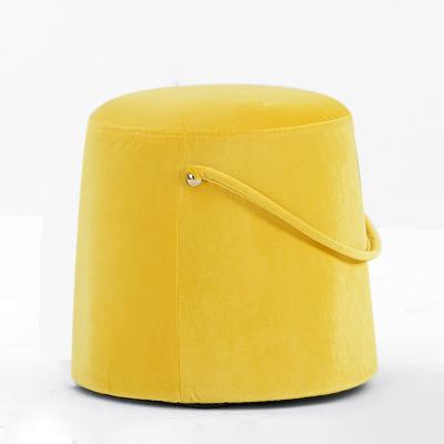 China 2022 New Removable Cover Modern Home Goods Round Stool Bedroom Furniture Gold Steel Ottoman Stool Velvet Ottoman for sale