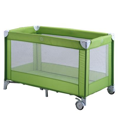 China Modern Green Baby Travel Crib Hutch with Wheels Baby Playpen Bed with Plastic Zipper Play Door Corners with Two Colors for sale