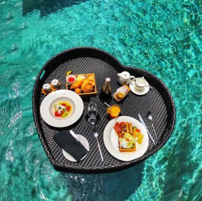 China Home Modern Outdoor Party Service Hot Sale Rattan Basket Water Breakfast Pool Swimming Floating Tray for sale