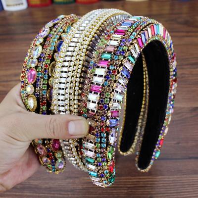 China Baroque Luxury Stunned Padded Headbands Friendly Bling Rhinestone Material Full Crystal Hairband Fashion Pearl Headbands for sale