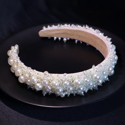 China Friendly Material Hot Baroque Princess Crown Crystal Headband For Women Pearl Headband Bride for sale