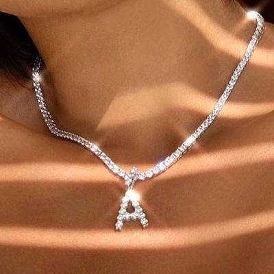 China Custom Rhinestone Diamond Initial Letter Pendant Necklace 2020 New Fashion Eco-friendly Jewelry For Women for sale