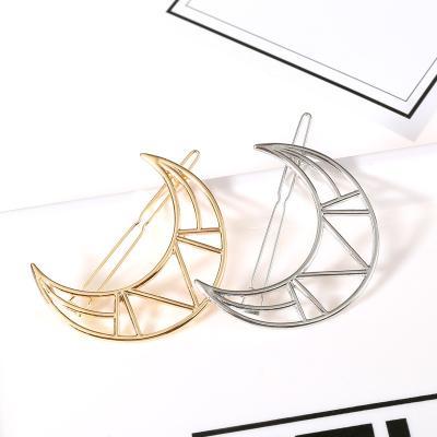 China Wholesale Small fresh and simple Korean alloy cavity moon geometric hair clip for women elegant barrette hairpin for sale