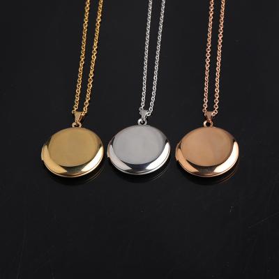 China Fashionable Stainless Steel Round Necklace Shiny Photo Pendant For DIY Picture Box Pendant Necklace for sale