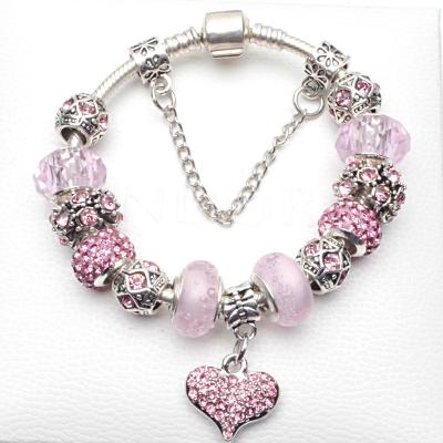 China Eco-Friendly Wonderful Heart Pendant Bead Bracelet Silver Plated DIY Crystal Women Fashion Valentine's Day Gifts for sale