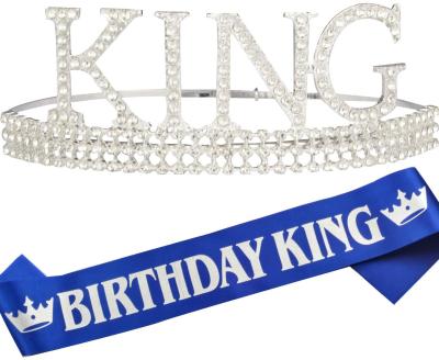 China The King Sash and Rhinestone Tiara Kit, 3 Pcs Gold Rhinestone Crown Happy Birthday Banner Party Props Birthday Decoration for sale