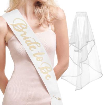 China Party Accessories Bride To Be White Sash For Women Party Sash + Veil - Bride To Be Bachelor Party Decorations Kit for sale