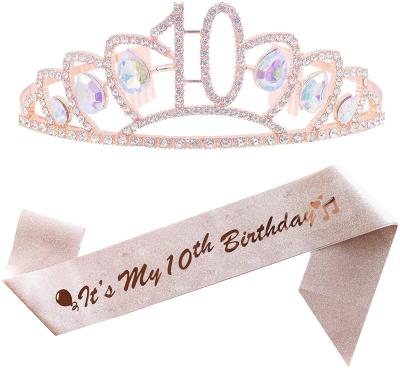 China Party Props 60th Birthday Party Supplies 60th Birthday Rose Tiara and Sash Kit Rhinestone Princess Crown and Glitter Satin Sash for sale