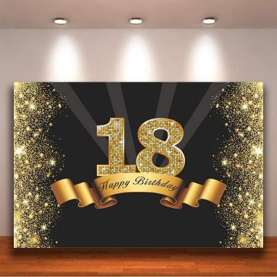 China Party Suppies Happy Birthday Party Backdrop Banner, Large Fabric Washable Glitter Sign Poster Background for 18th for sale