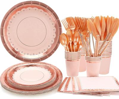 China Party Supplies 200 Pcs Rose Gold Party Decorations Plates Set Rose Gold Wedding Plates Napkins Party Supplies for sale