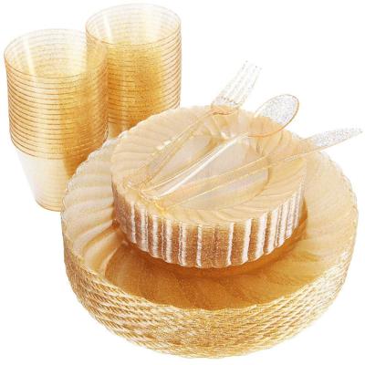 China All Occasions Plastic Dish Gold Gold Flash Drive, Fork, Knife, Spoon 9OZ Plastic Cup for sale