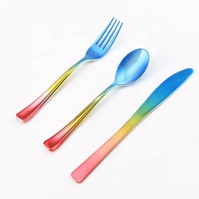 China All Occasions 120 Pcs Gold Plastic Silverware, Rainbow Party Plastic Flatware, Gold and Blue Color, (Rainbow) for sale