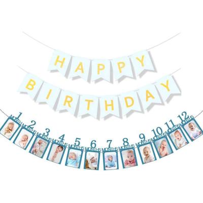 China Party Decorations Birthday 12 Month Photo Banner First Milestone For Baby Boy1st Birthday Party Decoration for sale