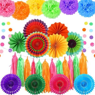 China Disposable Eco-friendly Colorful HAPPY BIRTHDAY Banner And Paper Fans For Mexican Party Decoration Supplies for sale