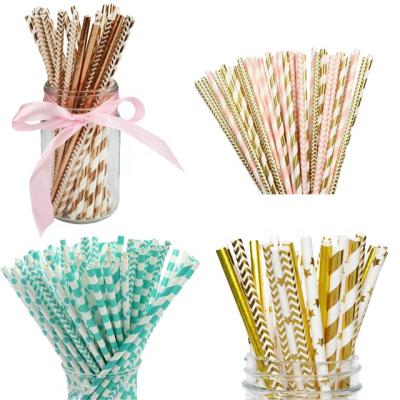 China 100pcs Paper Paper Straw for Restaurant High End Parties, Birthdays, Weddings, Baby Showers and Celebration Hot Stamping (Pink/Gold) for sale