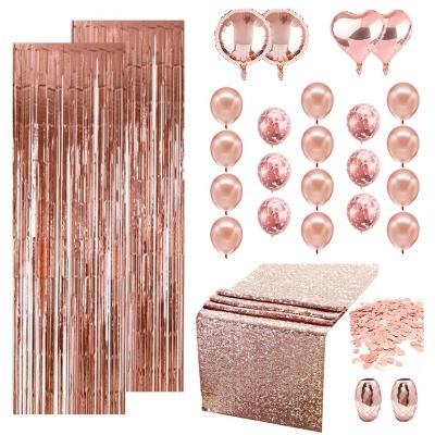 China Party Decorations Rose Gold Foil Confetti Balloon Happy Birthday Banner Curtain Table Runner for Rose Gold Birthday Party Women or Girls for sale