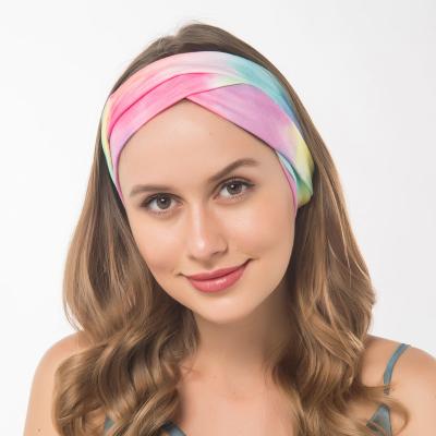 China Hair Decoration Tie Dye Hair Accessories New For American European Yoga Hairband Women Girl Sports Elastic Knot Hairband for sale