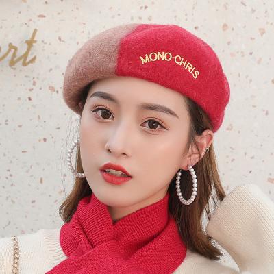 China new Sun-proof women winter lightly fashion cashmere color block retro Japanese knitted Ivy Hat Autumn beret hat for women for sale