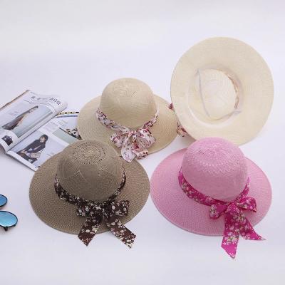 China Fashion Comfy Wholesale Classic Styles Brim Beach Sun Ribbon Bowknot Wide Straw Bucket Hats For Women for sale