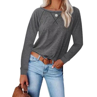 China 2021 Sustainable Women's Casual Simple Custom Cotton Oversized Long Sleeve Full Round Neck Tunic T-Shirts For Women Ladies for sale