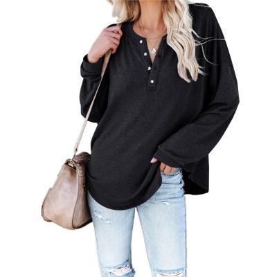 China Europe 2021 viable and the United States new season women's solid color V-neck casual loose swallow tail long-sleeved T-shirt for sale