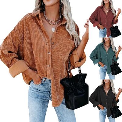 China Corduroy 2021 autumn/winter new style oversized women's corduroy loose casual shirt for women shirts for sale