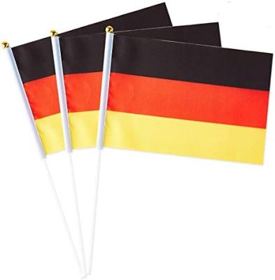 China Promotional Health Care Institutes All German Countries 100D Polyester Custom Handheld With Wooden Stick for sale