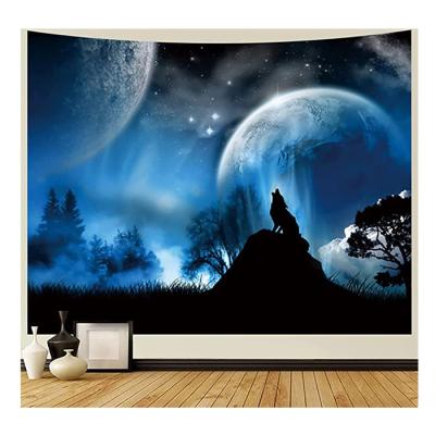 China High Quality Custom Decorative Digital Printed Healthcare Institutes Wolf Howling Aesthetic In Full Moon Night Sky Tapestry for sale