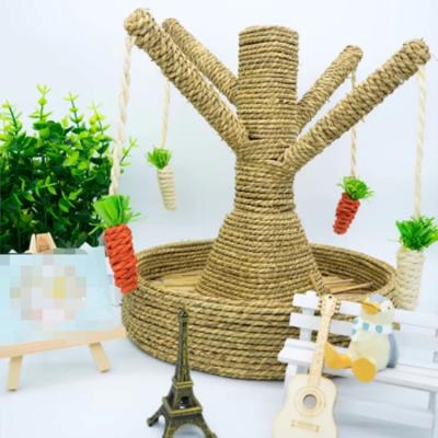 China Viable sisal woven straw cat tree with loofah / pet chew toy wooden carrot plant toy for sale