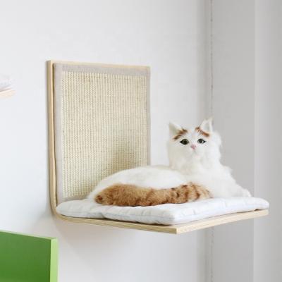 China L Shape Wooden Cat Shelf Cat Furniture Wall Mounted Sustainable Bed for sale