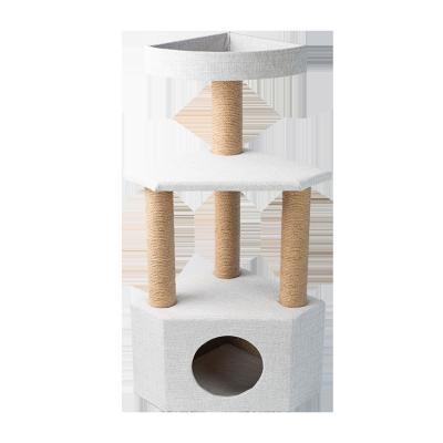 China Large Large Cat Scratcher Tree Tower Wooden Viable Cat Tree with Hanging Cat House Cat House for sale