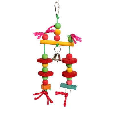 China Viable Colorful Wooden Parrot Bird Toys Chew Toys With Bells for sale