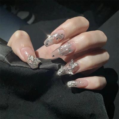 China Easy Apply 24Pcs Translucent Ice Butterfly Fairy French Style Nude Pink Short Square Nail Tips Full Cover Fake Nails Art Press On Nails for sale