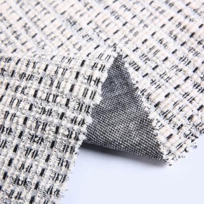 China Black And White Memory Yarn Dyed TC Cotton Polyester Knit Jacquard Fabric For Women Clothes In Luxury Brand for sale