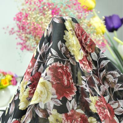 China Memory Design Beautiful Large Floral Print Polyester Woven Chiffon Printed Fabric Woven Dress for sale