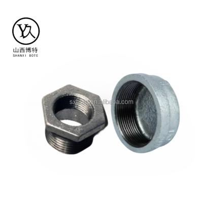 China Pipe Lines Connect Bushingcap FM Hot Dipped Electro Galvanised Malleable Iron Pipe Fitting Low price Plain End Baked Galvanized for sale