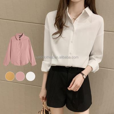 China 2022 new fresh women's breathable shirt and simple temperament chiffon collar long-sleeved comic cardigan for sale