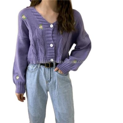 China Dropship Anti-wrinkle ladies cardigan parcou purple embroidered blouse with finial and raw yarn knit sweater for sale