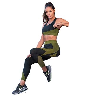 China Breathable Women's Seamless Workout Outfits Pattern Crop Tank High Waist Leggings Sets for sale