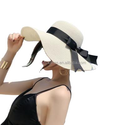 China COMMON Sun straw hat custom made vacation on the seaside summer sun hat female bow kno, beach sun protection hat straw for sale