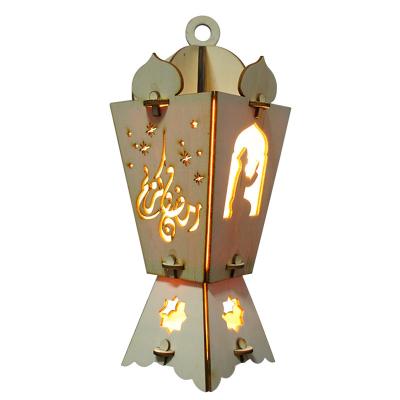 China Beautiful Colorful Wooden Eid Lantern Festival Muslim Ramadan LED Lantern Decoration Eid Mubarak Party Ornaments for sale