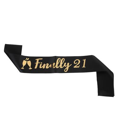 China Beautiful FINALLY 21 Birthday Party Decoration Black Colorful Sash Three Colors Birthday White And Pink Sashes for sale