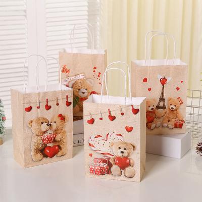 China Recyclable Party gift party paper bags with handle Valentine's Day Rose Bear paper bags for packaging party bag supplies for sale