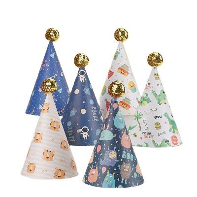 China Birthday Hat Birthday Party Supplies Bundle Hats Cartoon Design Dinosaurs Rainbow Conical Hat For Party Paper Hat Decoration for sale