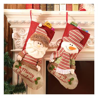 China Prop 46*26cm Christmas Party Festive Christmas Decoration Santa Claus And Snowman Christmas Stockings Party Supplies for sale