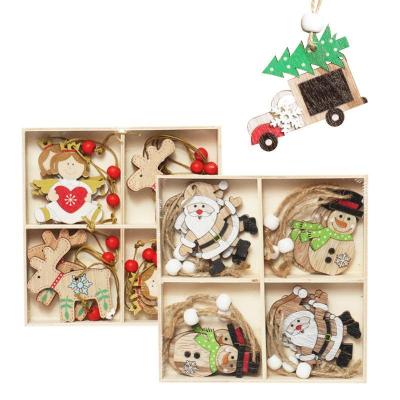 China Christmast Ornament Christmas Party Decoration Santa Claus Cars Owls Wooden Pendant For Christmas Tree Decoration for sale