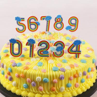 China Birthday Party Decoration Happy Birthday Digital Candles Cake Decorating Candle Number Rainbows Clouds For Birthday Candles Number for sale